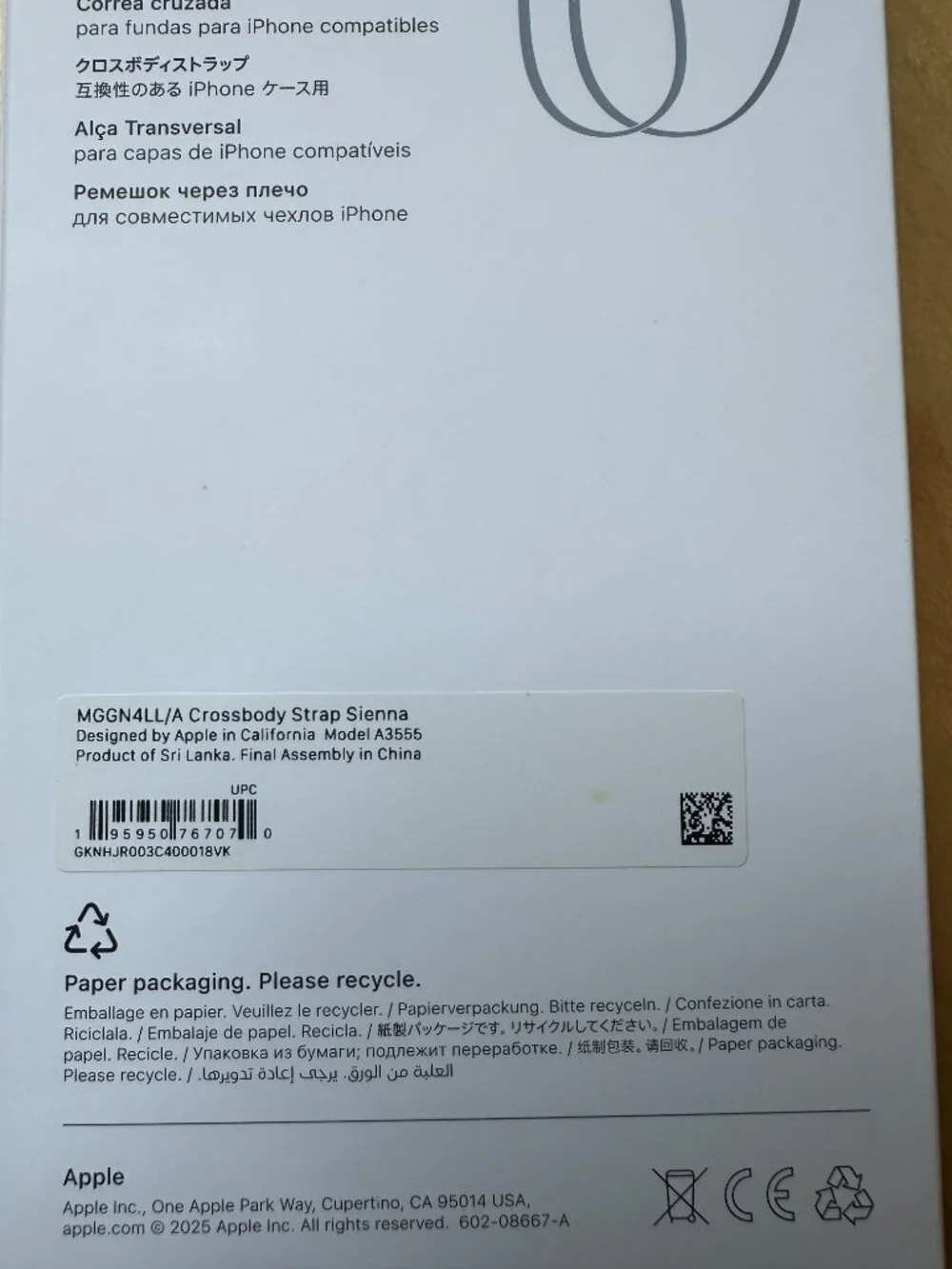 NIB Apple iPhone Crossbody Strap in Sienna, OS